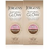 Jergens Natural Glow Face Self Tanner Lotion with SPF 20, Sunless Tanning, Medium to Deep Skin Tone Moisturizer, Daily Facial Sunscreen, Oil Free, Broad Spectrum UVA and UVB Protection,2 Oz(Pack of 2)