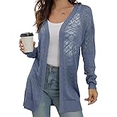 GRECERELLE Women's Lightweight Crochet Long Sleeve Loose Casual Open Front Cardigan Drape Sweaters Boho Summer Beach Coverups