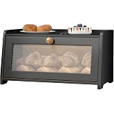 TQQDCI Bread Box for Kitchen Countertop, Vintage Wooden Counter Breadbox, Bamboo Bread Storage Container Bin for Homemade Bread, Small Farmhouse Corner Breadbox Organizer with Acrylic Window, Black