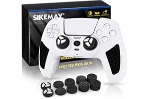 SIKEMAY PS5 Controller Skin, Anti-Slip Thicken Silicone Protective Cover Case Perfectly Compatible with Playstation 5 Controller Grip with 10 x Thumb Grip Caps (White-Black)