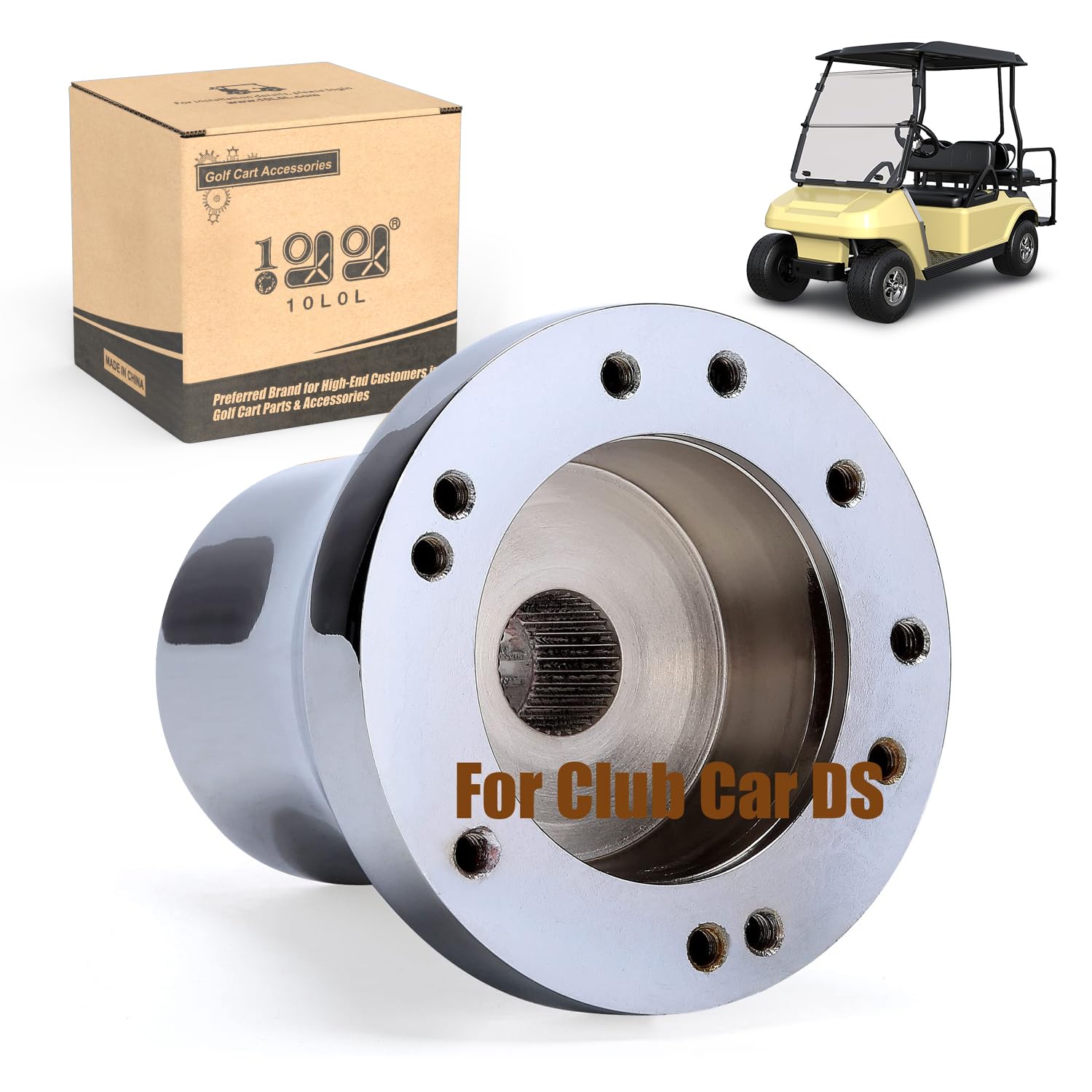 Photo 1 of 10L0L Golf Cart Steering Wheel Adapter Fits Club Car DS 5-6 Holes Golf Cart Steering Wheel - Sliver