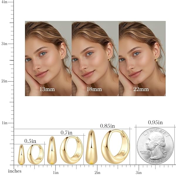 DEGERDE GOLD HOOP EARRINGS FOR WOMEN 14K GOLD EARRINGS FOR WOMEN HOOPS EARRING FOR WOMENS HYPOALLERGENIC LIGHTWEIGHT GOLD HOOP EARRINGS 13/18/22MM