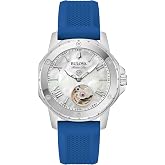 Bulova Ladies' Marine Star Automatic Stainless Steel Case and Blue Silicone Strap, Mother of Pear Dial Style:96l324