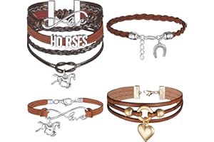 Bonuci 4 Pieces Horse Bracelet Party Favors Infinity Bracelet Adjustable Jewelry for Horse Lover and Riders Equestrian Accessories and Christmas Birthday Gifts