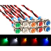 Gebildet 10pcs 6mm 1/4" AC/DC 12-24V LED Metal Indicator Light Waterproof Signal Lamp Pilot Dash Directional Car Truck Boat with Wire