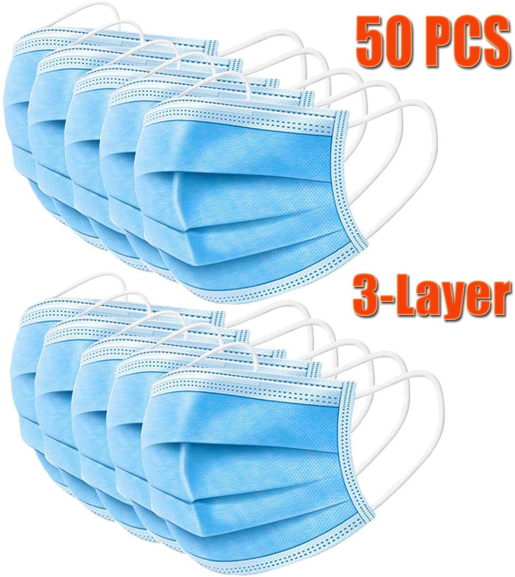50 PCS Disposable Earloop Face Masks,Level 3 Respirator Masks For Germ Protection Medical Surgical Dental Polypropylene Masks for Personal Health Mask