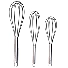 Wired Whisk Silicone Whisk Set of 3 - Stainless Steel & Silicone Kitchen Utensils for Blending, Whisking, Beating & Stirring - (12-inch, 10-inch & 8.5-inch (Gray)