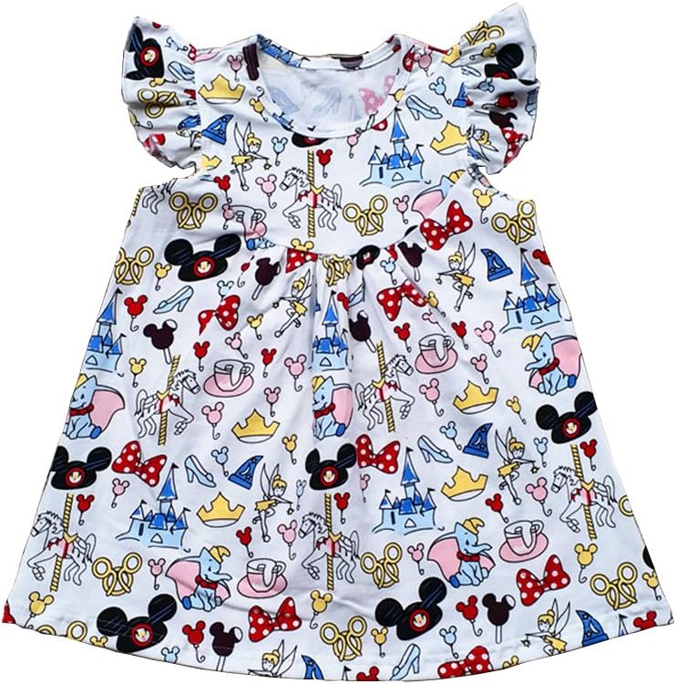LZJLSQHYHGirls Summer Fashionable Casual Flutter Dress Children's Mickey Dress