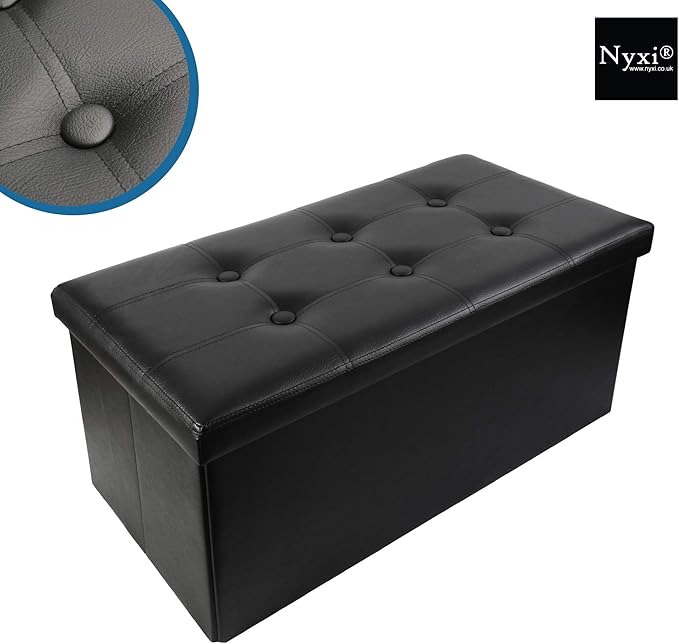 Nyxi Faux Leather Black Ottoman Foldable Storage Boxes Seat Foot Stool