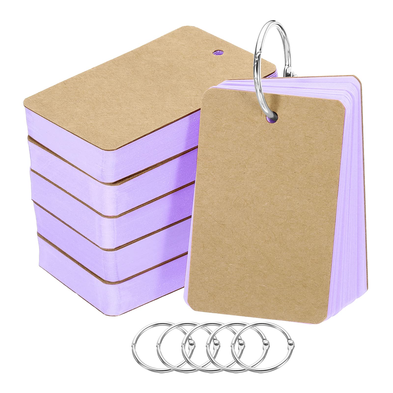 PATIKIL 3.5" x 2" Blank Flash Cards with Rings, 300 Pack Study Cards Index Cards Note Card Pre Hole Punched for Learning, Purple