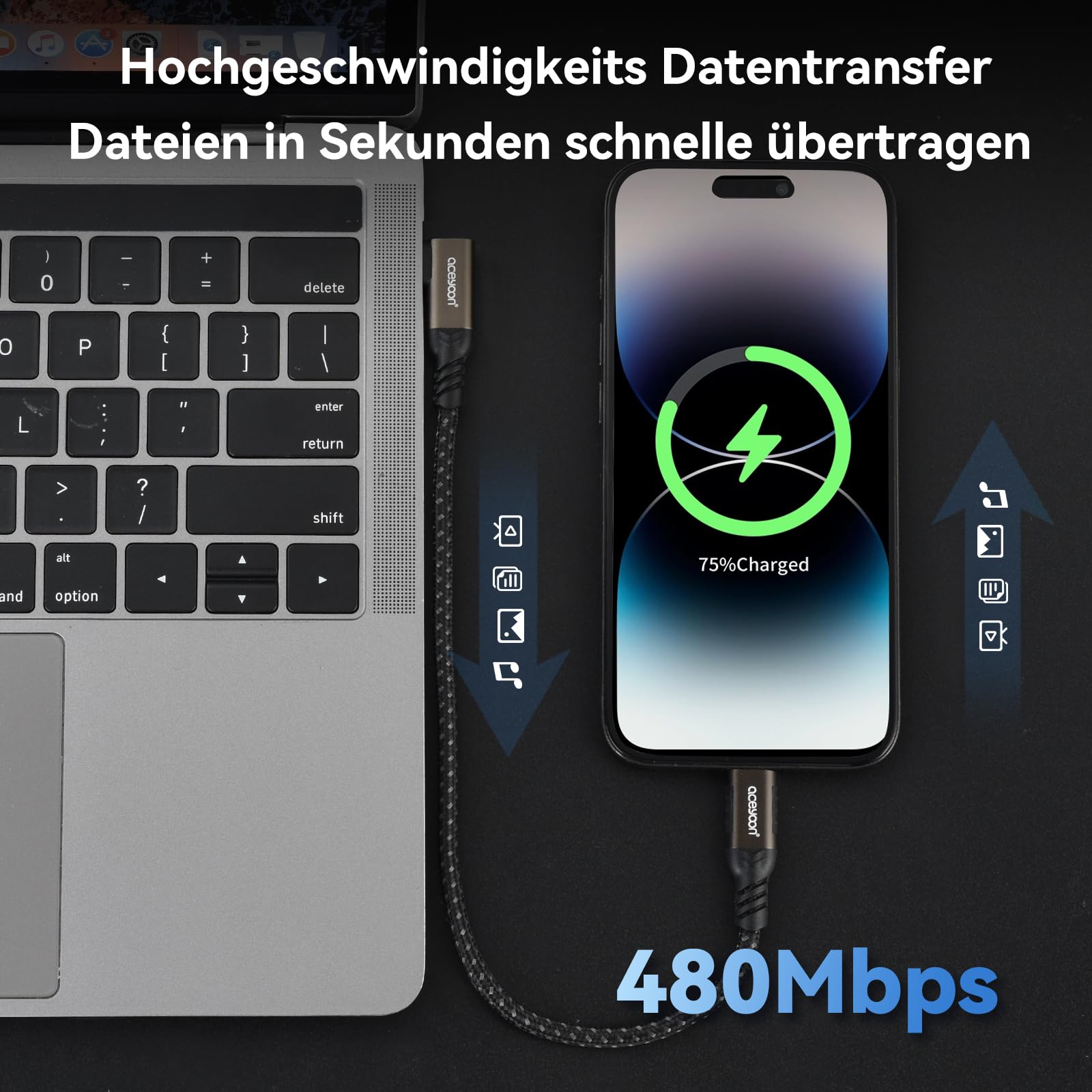 aceyoon 2 Stück 240W USB C Kabel Kurz 20cm,Winkel 90 Grad USB C auf C Kabel 5A PD Schnellladekabel USB Typ C mit E-Maker Chip für iPhone 17 16 Pro Max,für MacBook,für Galaxy S24 S23,für Huawei Mate 70 4
