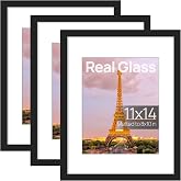 upsimples 11x14 Picture Frame, Gallery Glass Photo Frames Set of 3, Black | Fit 8x10 with Mat and 11 x 14 Photos, Gift for Christmas, Wall Decor and Table Display for Living Room, Hallway, Gallery
