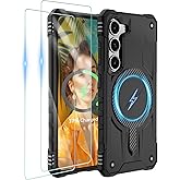 Gritup for Samsung Galaxy-S23-Case with Magsafe, 2รScreen Protector | S23 Magnetic Phone Case Anti-Fingerprint Military Grade Shockproof Protective Cover for Galaxy S23 Black