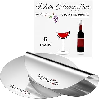 Pentaton Wein Ausgießer, Einschenkhilfe für tropffreies Einschenken, Wiederverwendbare tropffreie Weinausgießer Plättchen (6 Pack)