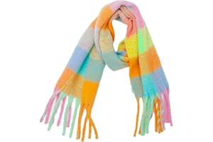 Yatemiole Women's Cashmere Big Coloured Checked Scarf Winter Warm Wrap Scarf