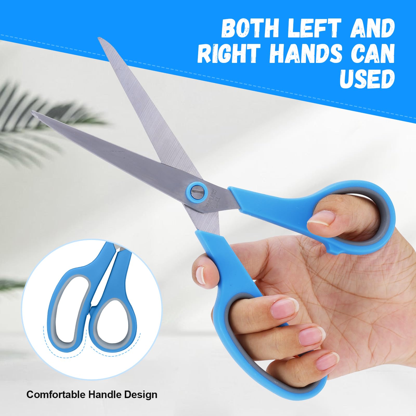 Scissors, Dushco 8.5 Inch Multipurpose Scissors Bulk Set of 3 Pack, Ultra Sharp 2.5mm Thick Scissor for Office Home School Sewing Fabric Craft Supplies, Soft Comfort-Grip Right/Left Hand