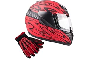 TYPHOON HELMETS Typhoon DOT Youth Kids Full Face Motorcycle Helmet with Shield and Gloves Combo ATV UTV Go Kart Street