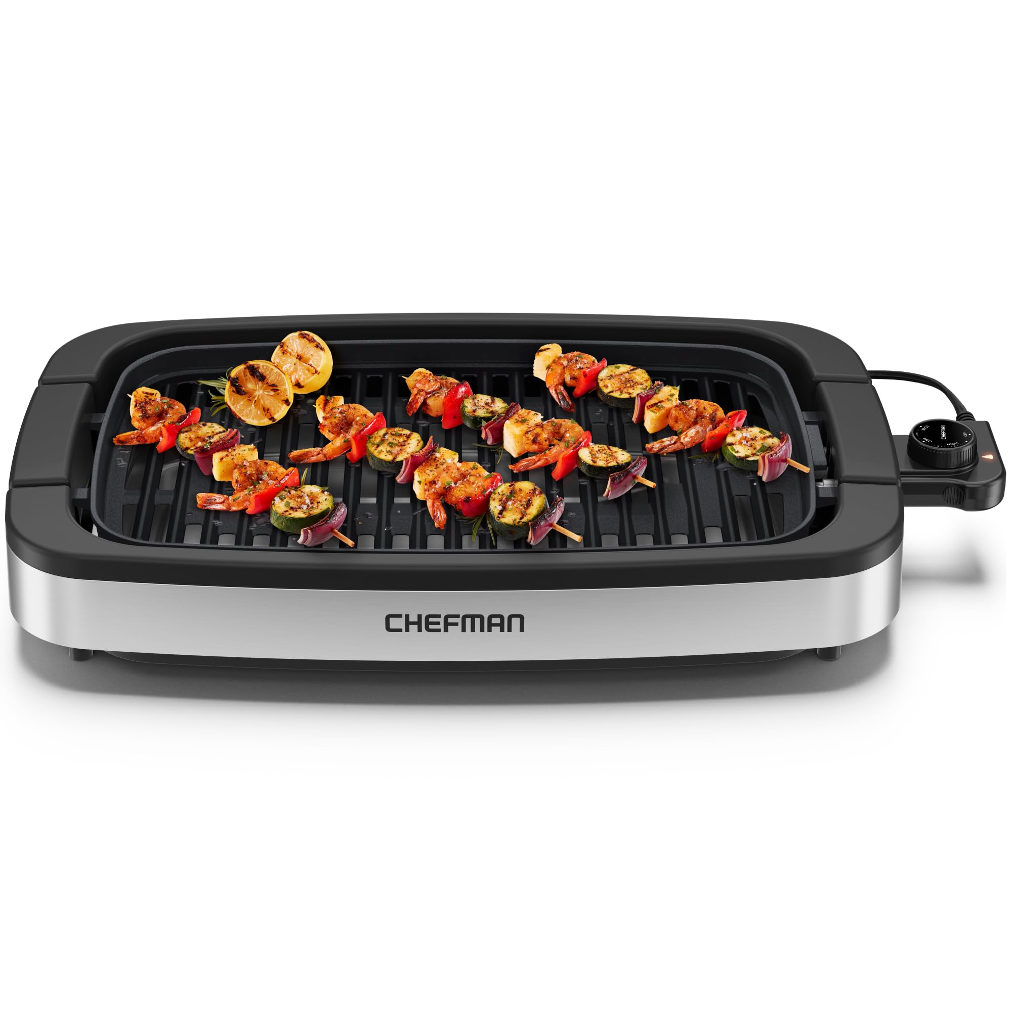 Chefman Smokeless Indoor Electric Grill, Extra Large Grilling Surface, Nonstick Table Top Grill for Indoor Grilling and BBQ with Adjustable Temperature Control, Drip Tray, Dishwasher-Safe Parts