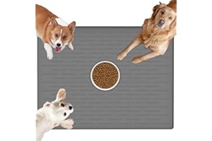 LOGIFTVE Extra Large Pet Food Mat, 39.4''x29.5'' Largest Pet Feeding Mat, Dog Food Mat for Floors, Waterproof Dog Water Mat, Silicone Dog Bowl Mats Tray, Light Gray