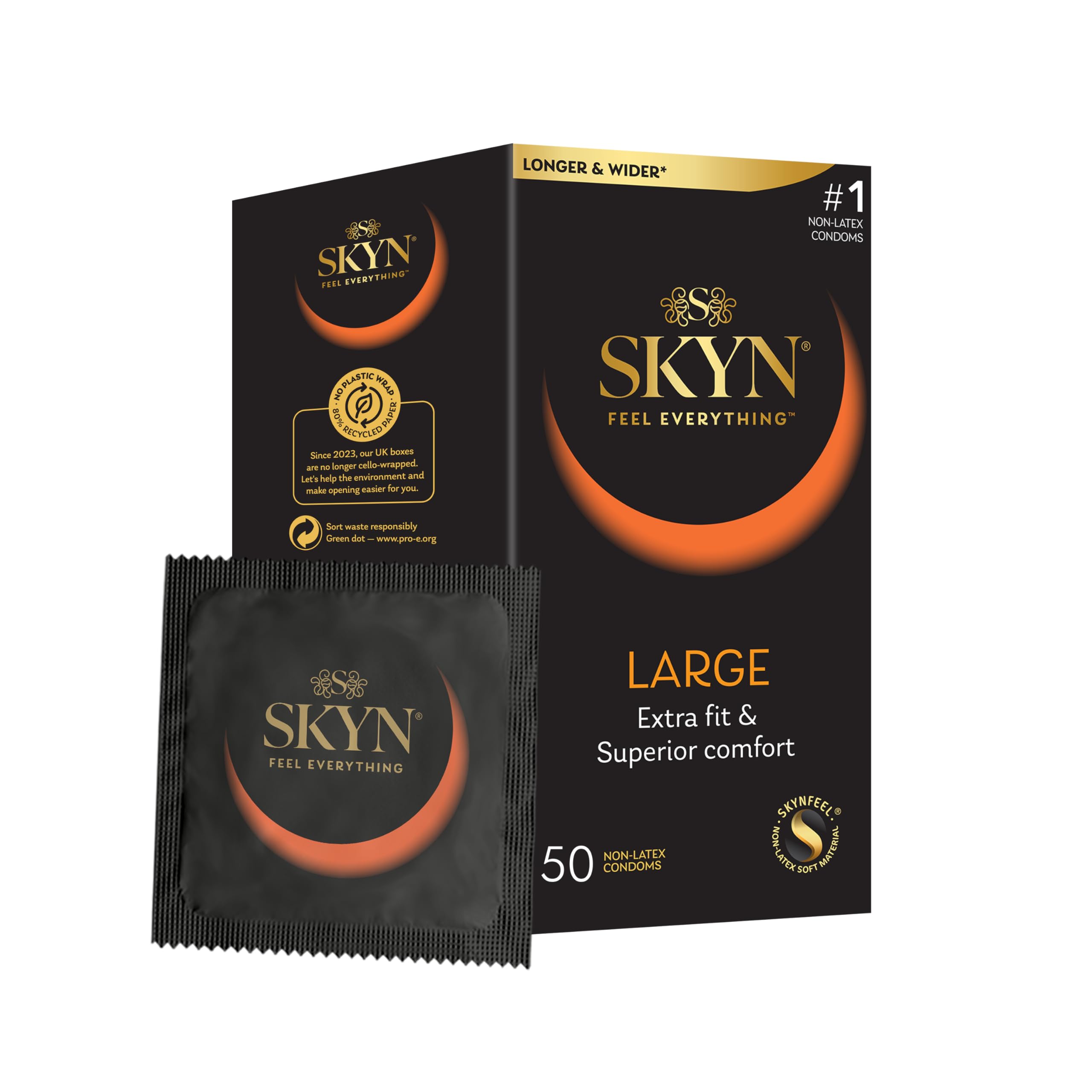 SKYN Large Condoms Pack of 50 / Skynfeel Latex Free Condoms for Men, Extra Large, XL, Thin, Smooth Straight Shape, 56mm Wide โ image 1