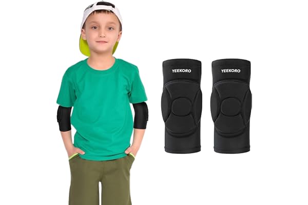 YEEKORO Kids/Youth Knee Pads Elbow Pads Compression Support Sleeve with Thickened Pads Knee Elbow Protective Gear Sports Knee