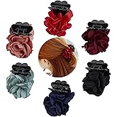 Lawie 6 Small Pack Black Red Pink Green Rose Flower Bows Banana Plastic Hair Claw Ponytail Holder Clips Jaw Barrettes Grips Clamps Buns Chignon Accessories for Women Girl