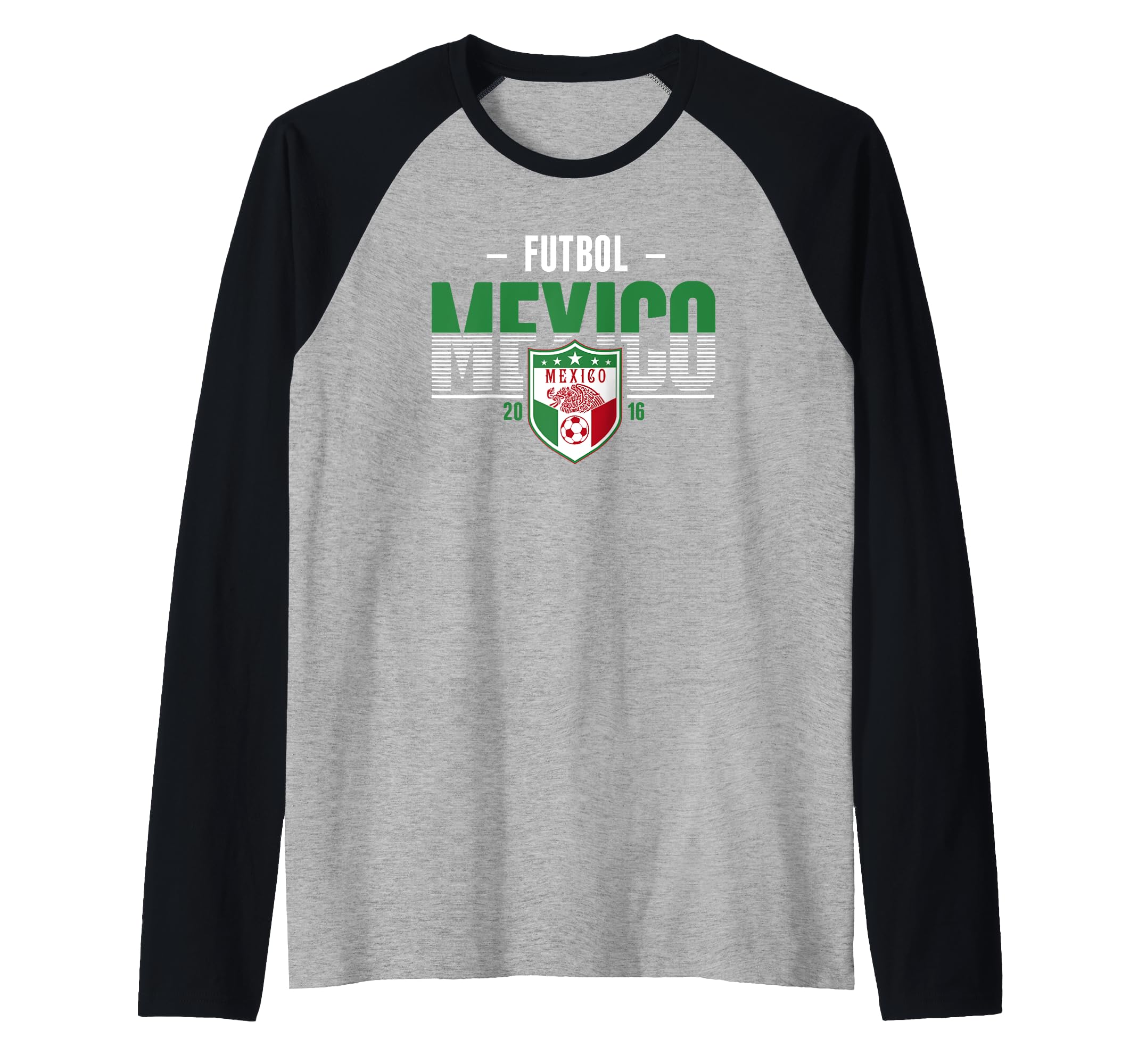 Mexico Striped Text 2016 Football Raglan Baseball Tee