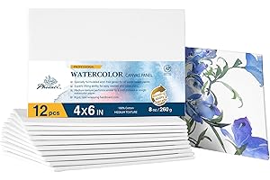 PHOENIX Watercolor Canvas Boards for Painting - 4x6 Inch/12 Pack, 100% Cotton Water Color Small Canvas Panels, 8 Oz. / 260g W