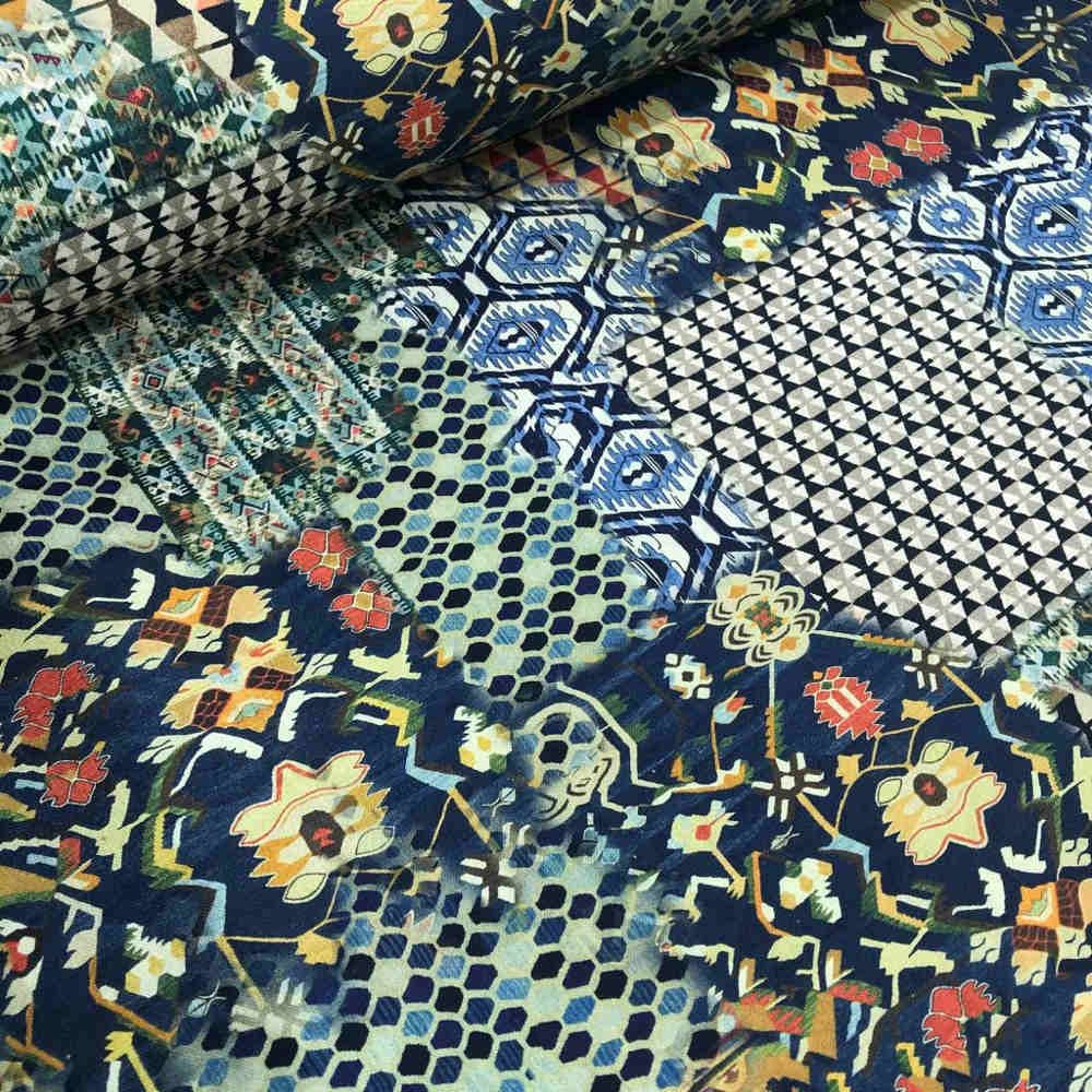 Kt KILOtela - Digital Printed Canvas Fabric, Half Panama Cotton, Decoration, Cushions, 100 cm Length x 280 cm Width | Geometric Patchwork Yana - Multicolor ─ 1 Meter