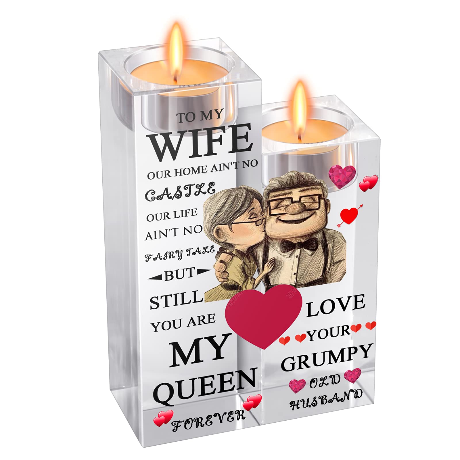 IFOLAINA Crystal Candle Holder Gifts for Wife Candlestick Gift from Husband You are My Queen Forever Her Gift for Birthday Wedding Anniversary