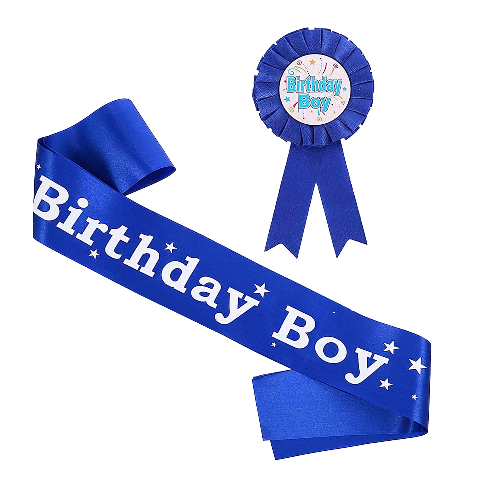 Birthday Boy Sash & Badge Set for Kids Blue Princess Birthday Ribbon Waist Sash Boys Birthday Party Decorations & Gifts