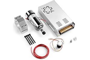 Genmitsu Air-Cooled 300W Brush DC Spindle Motor with 0-48V Output Adjustable Switching Power Supply, 52mm Clamp & ER11 Collet, Ideal for CNC Machining