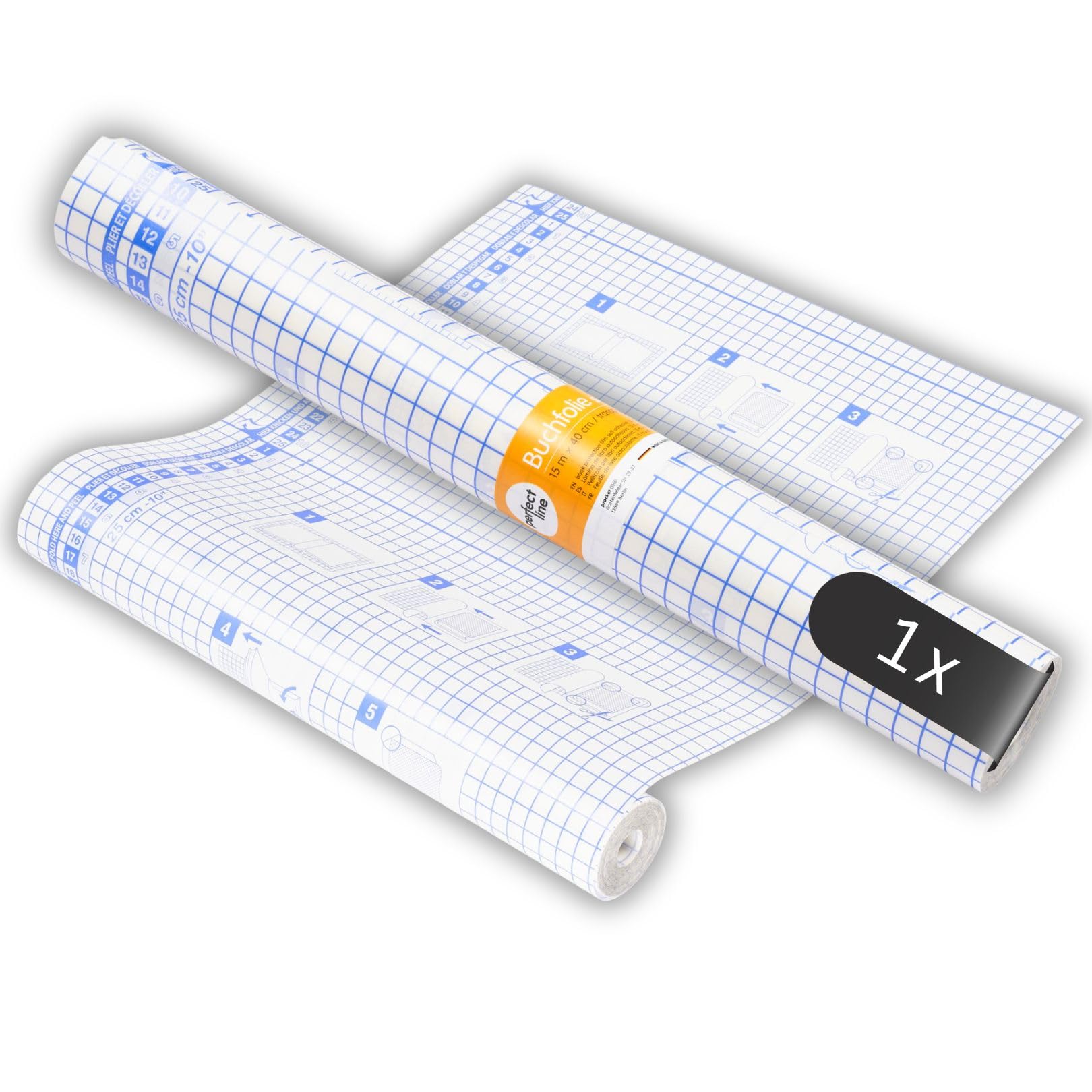 perfect line • 15m x 40cm Book Cover Film, Self Adhesive Book Covering, Clear Sticky Back, Plastic, Lined Backing Paper, Protector Foil Safe for Documents