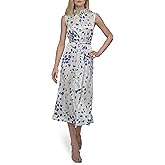 DKNY Womens Sleeveless Collared Button Front Midi Shirtdress