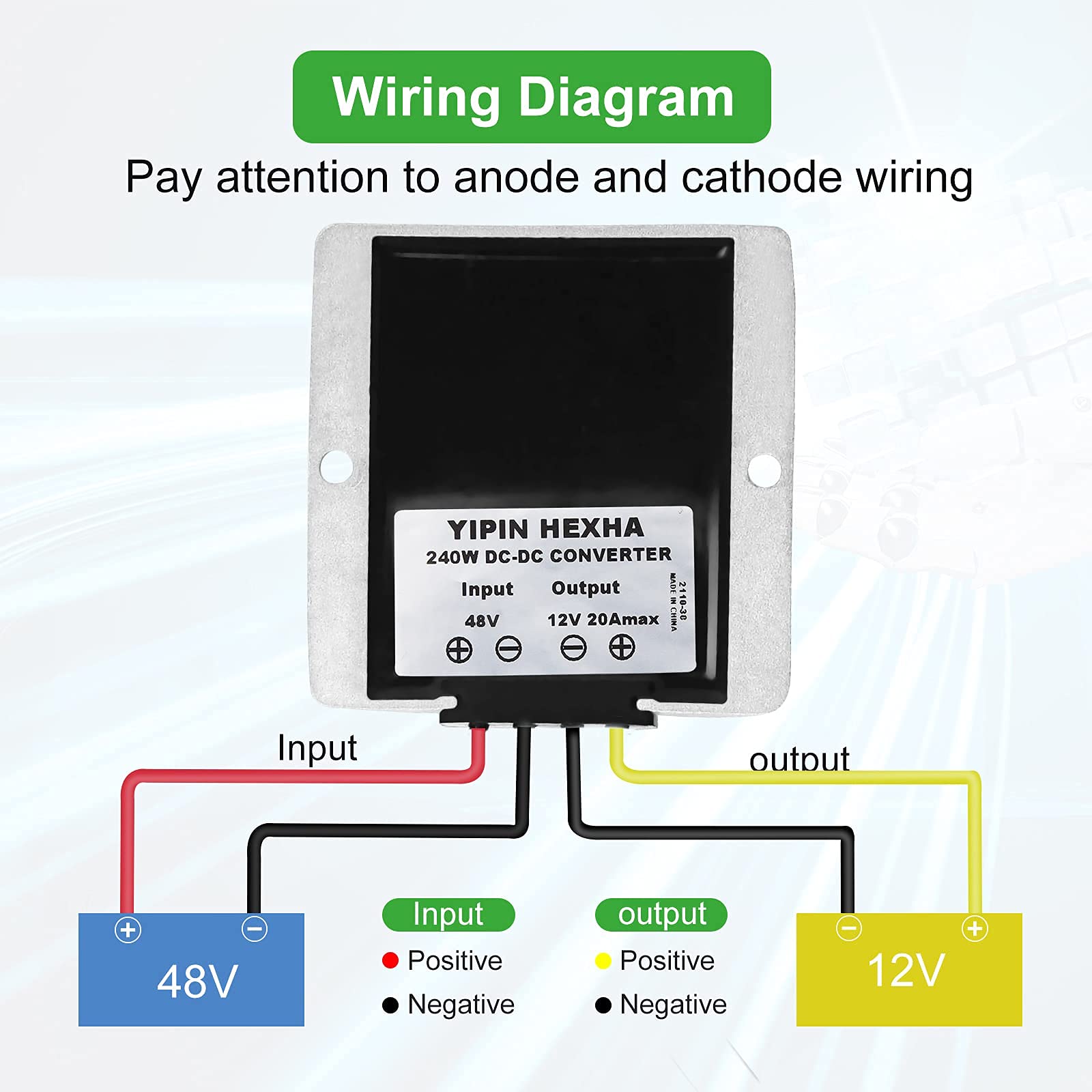 DC 36V/48V Step Down to 12V 20A 240W DC DC Converter Regulator Power Supply Module Buck Transformer, Waterproof Voltage Reducer for Golf Cart, forklifts Car