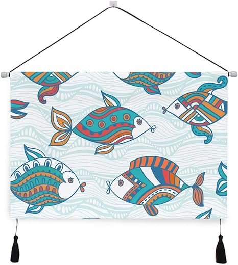 Amazon Co Jp Niesikkla タペストリー 抽象的なスタイルの魚パターン 壁掛け おしゃれ インテリア モダン ポスター 絵画などに適用 ウォールアート モダン 装飾アート 多機能 個性プレゼント ホーム キッチン