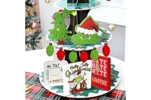 NEZABABY Christmas Tiered Tray Decor,Christmas Tiered Tray Decor, Farmhouse Tiered Tray Decoration,Green Christmas Tree Wooden Signs Decorations