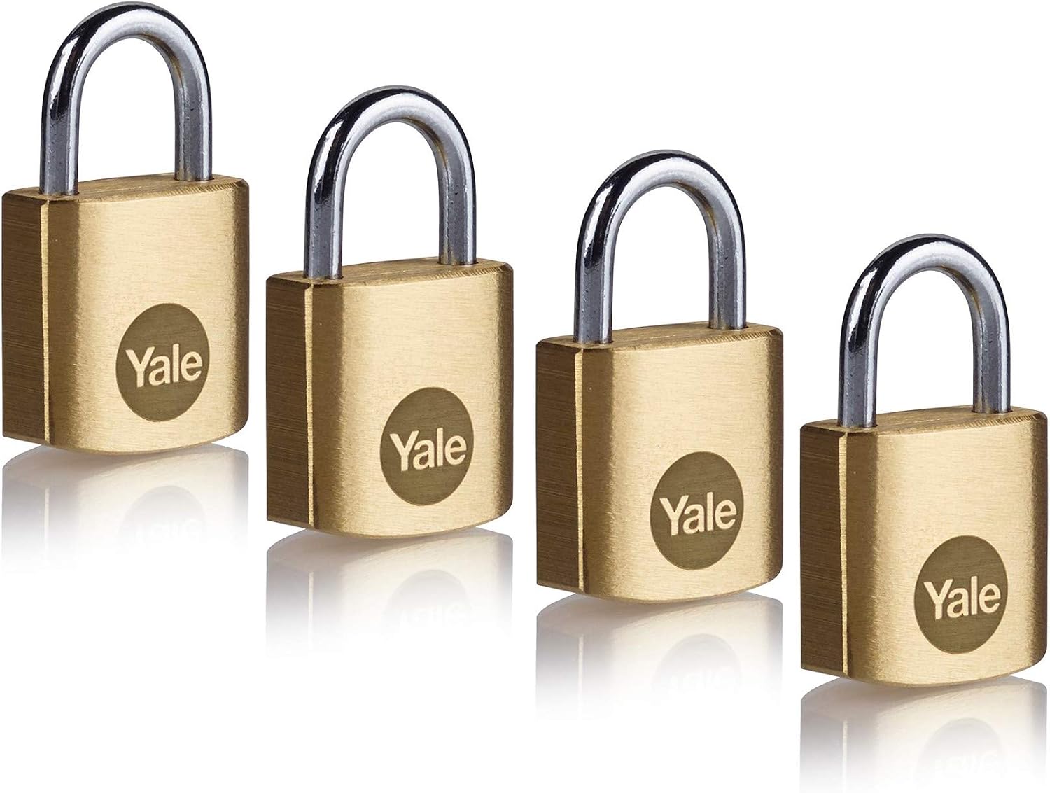 Yale - Y110B/20/111/4 Standard Security 20mm Brass Padlock, Pack of 4 - Open Steel Shackle - 3 keyed Alike Keys