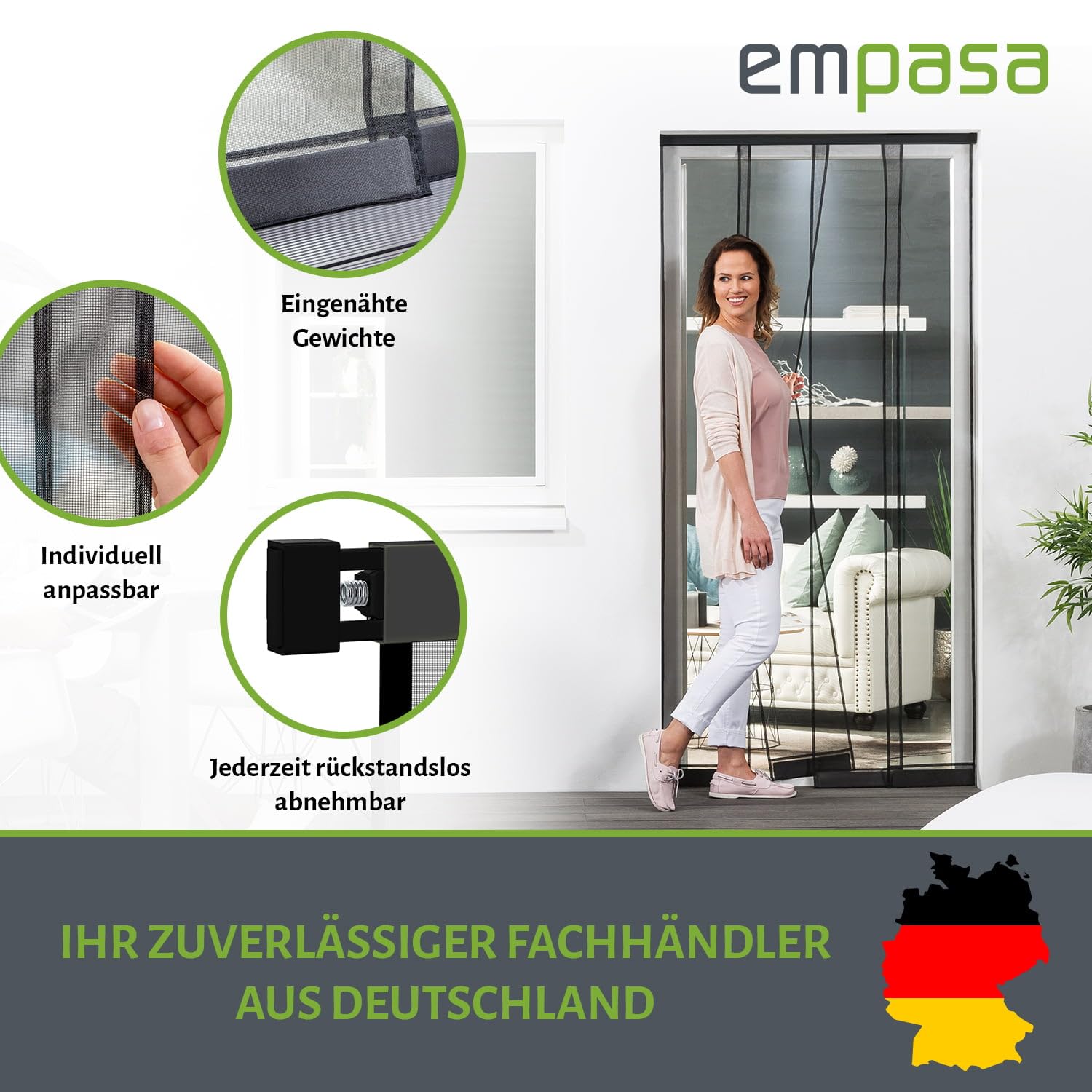 empasa Klemm-Lamellenvorhang 'COMFORT' Fliegenvorhang Fliegengitter Balkontür Insektenschutzvorhang, ohne Bohren oder Kleben, zum Klemmen, zuschneidbar, Größe: 100 x 220 cm, Farbe: weiß 3