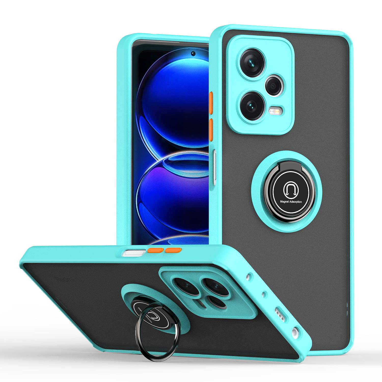 RonRun Compatible with Xiaomi Poco X5 Pro 5G Case, Translucent Frosted Cover with 360° Rotatable Ring Kickstand Slim Shockproof TPU Bumper Case for Xiaomi Poco X5 Pro 5G - Sky Blue
