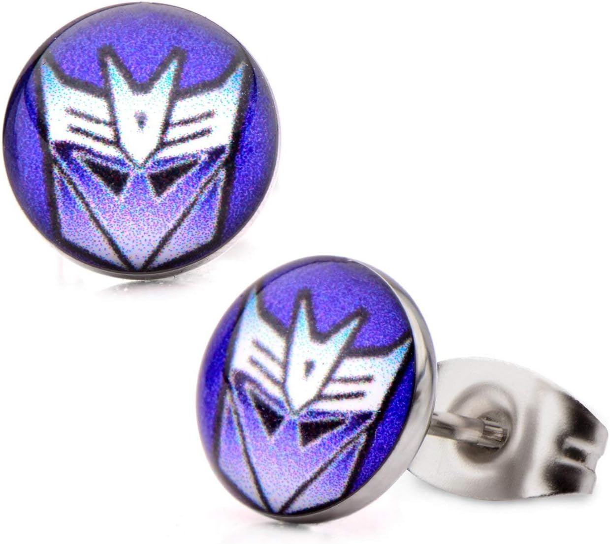 Transformers Logo Stud Earrings Decepticon Round Print Purple Blue Stainless Steel