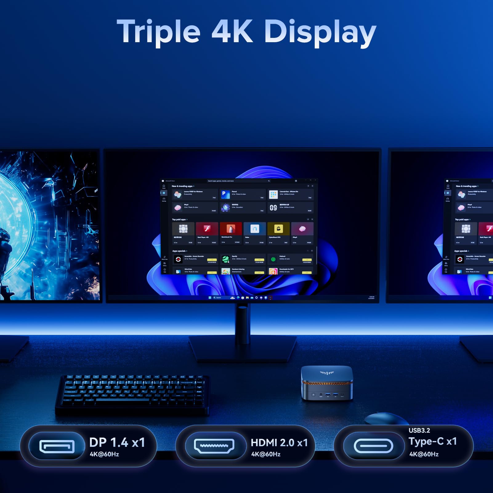 NiPoGi Pinova P1 Mini PC AΜD Ryzen 4300U W11 Pro(4C/4T,3,7GHz,Besser als 3500U/N97/N150) 16GB DDR4 RAM+512GB SSD 4K@60Hz Triple Display(HDMI 2.0+Type-C+DP1.4)/WiFi 5/BT 4.2/LAN Computer Büro/Bildung 4