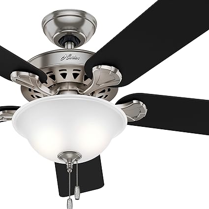 Hunter Fan 52in Traditional Ceiling Fan In Brushed Nickel With Clear Frosted Light Kit And Remote Control 5 Blade Renewed With Remote
