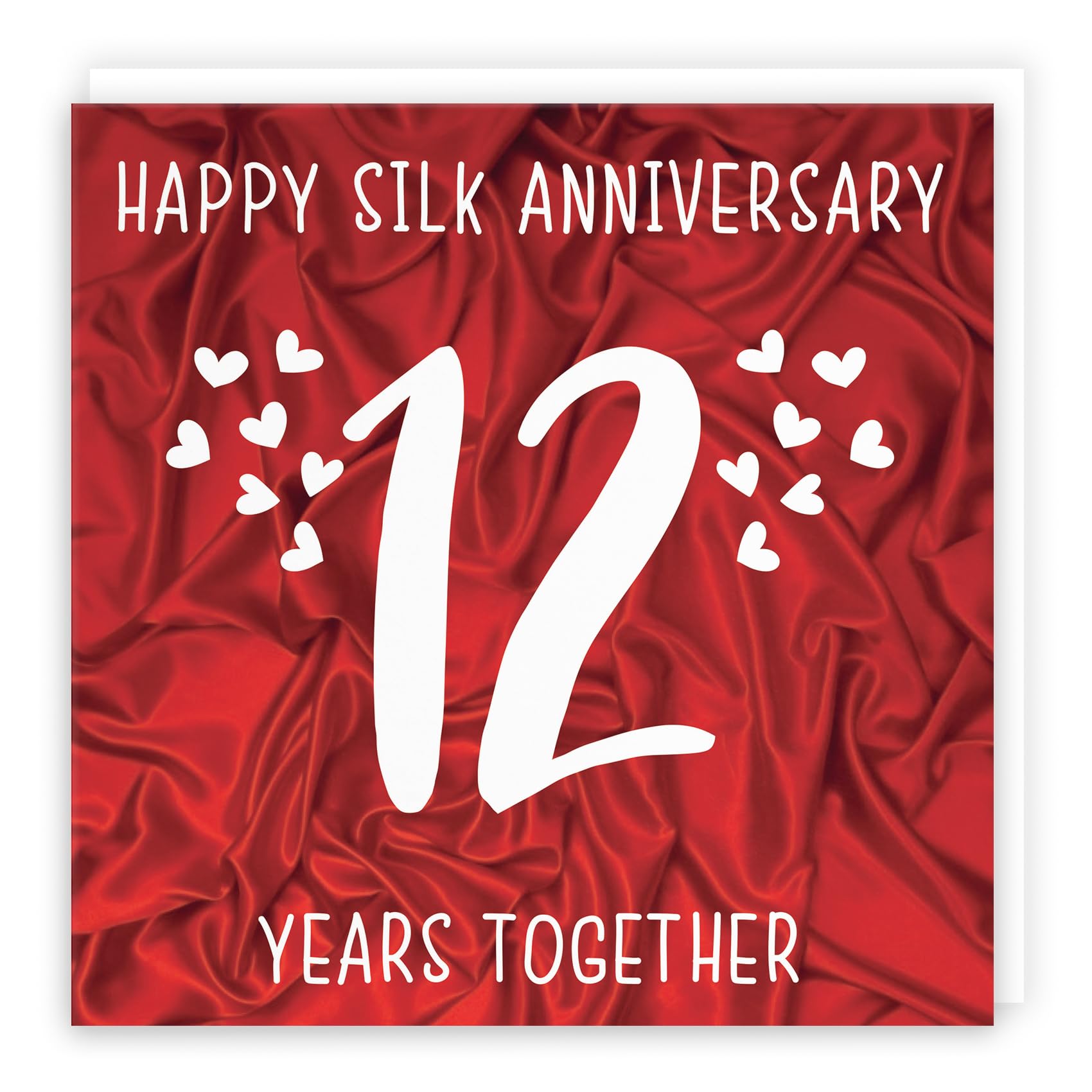 Hunts England - Large 12th Wedding Anniversary Card - Large Size - Silk Anniversary - Iconic Collection - Large - 210 x 210 mm - 12 Years Cute Anniversary Card For Him, Her, Couples, etc.