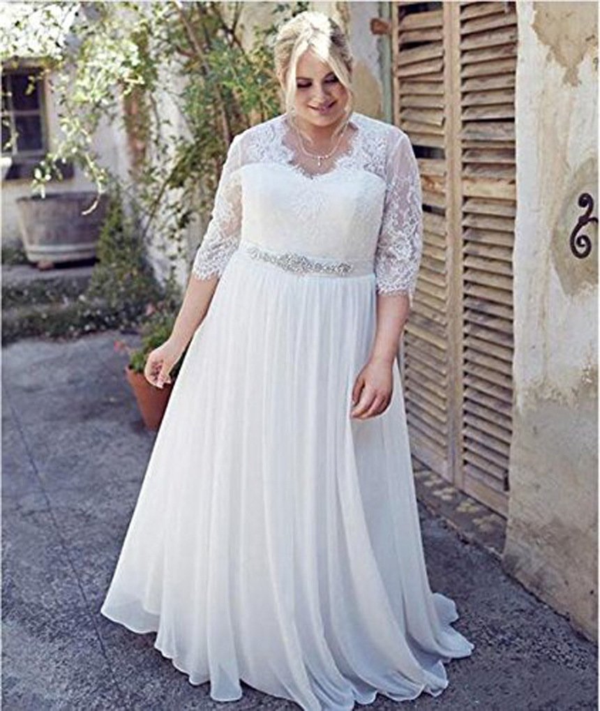 Yipeisha Women S Elegant Applique Lace Wedding Dress V Neck Plus Size Beach Bridal Gowns At Amazon Women S Clothing Store
