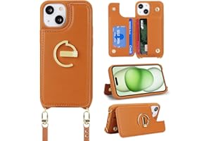 Ｈａｖａｙａ Crossbody Phone case for iPhone 15 case with Strap for Women iPhone 15 case with Card Holder iPhone 15 Leather Wallet Cover with Credit Card Slot-Brown