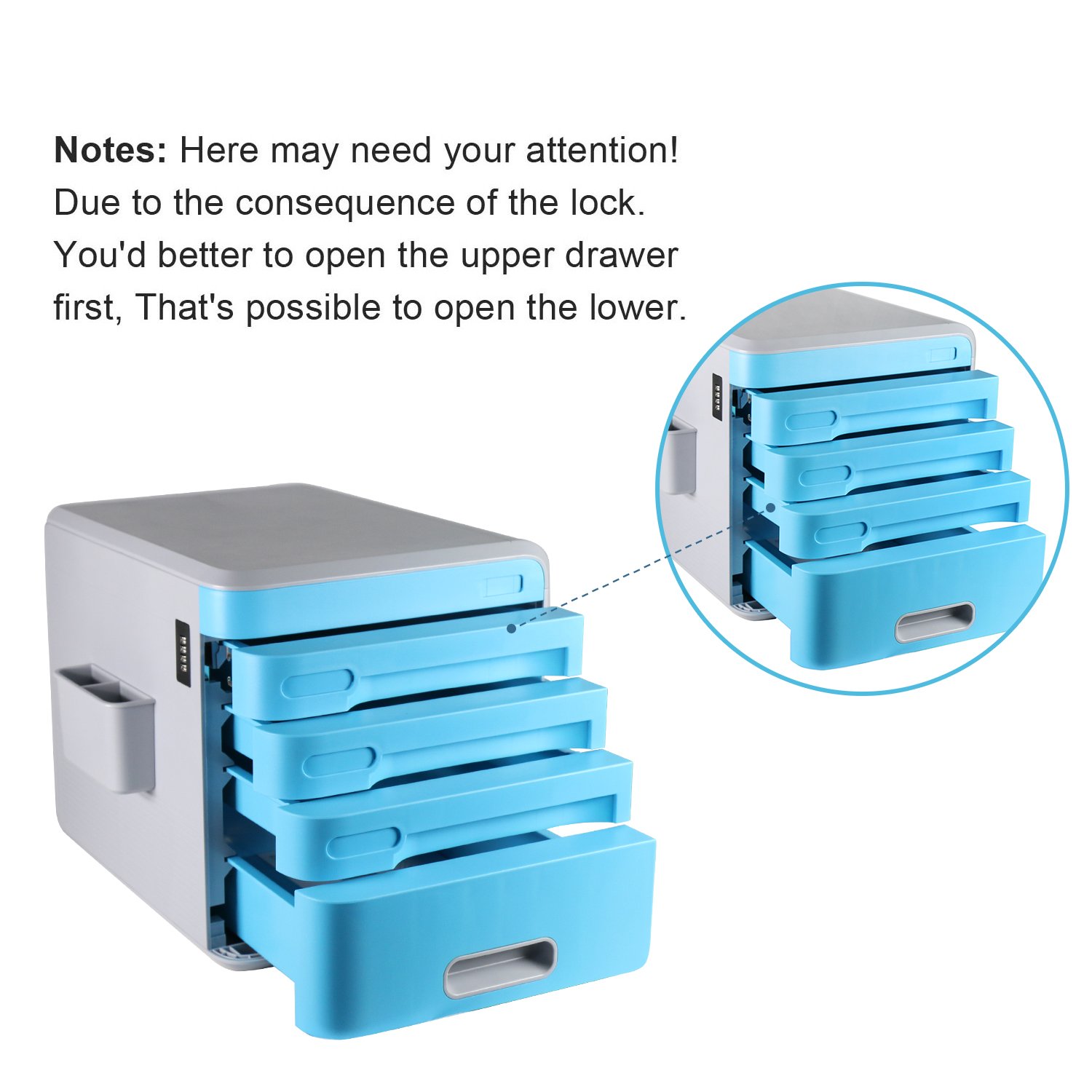 Plastic Storage Drawers Desk Storage Unit Organizer Lockable File Cabinet A4 Box For Office ,Cyan