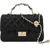M-ioi-M Small Quilted Leather Flap Crossbody Bag with Gold-Tone Handle | Structured gold-tone metal handle, cow leather, compact mini bag for light essentials, detachable or fixed chain by style
