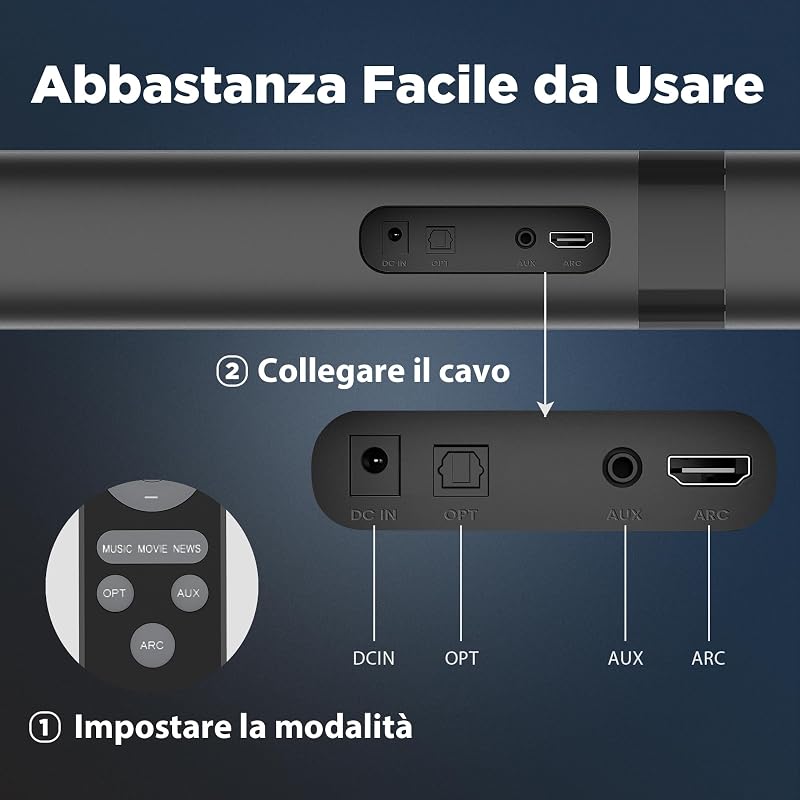 Barra de som para TV, barra de som divisível 2 em 1 com amplificação de voz, barra de som surround para cinema em casa, Bluetooth 5.3, 3 modos de equalização, ligação ARC/ótica/aux, 1pcs — foto 7 de 8