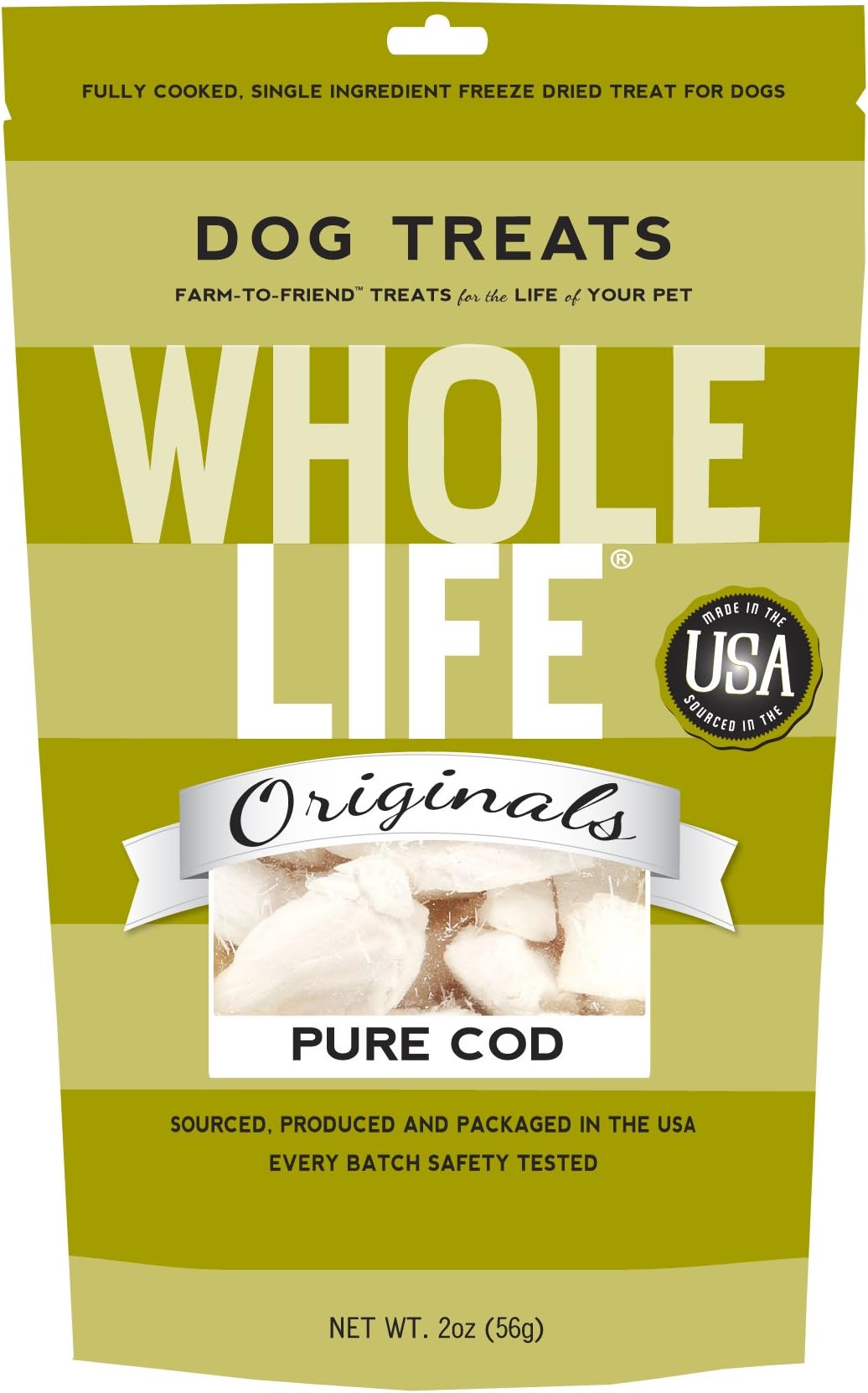 Whole Life Pet Single Ingredient USA Freeze Dried Cod Filet Treats for Dogs, 2-Ounce